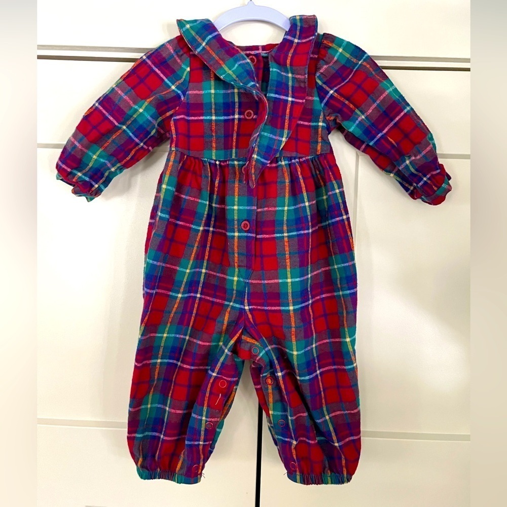 Adorable Vintage OshKosh B Gosh Flannel Romper 12 months